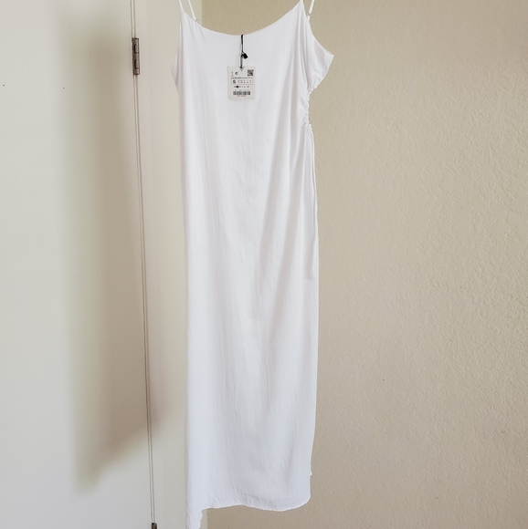 NWT Zara * White Satin Midi Cut Out Dress - Picture 8 of 8